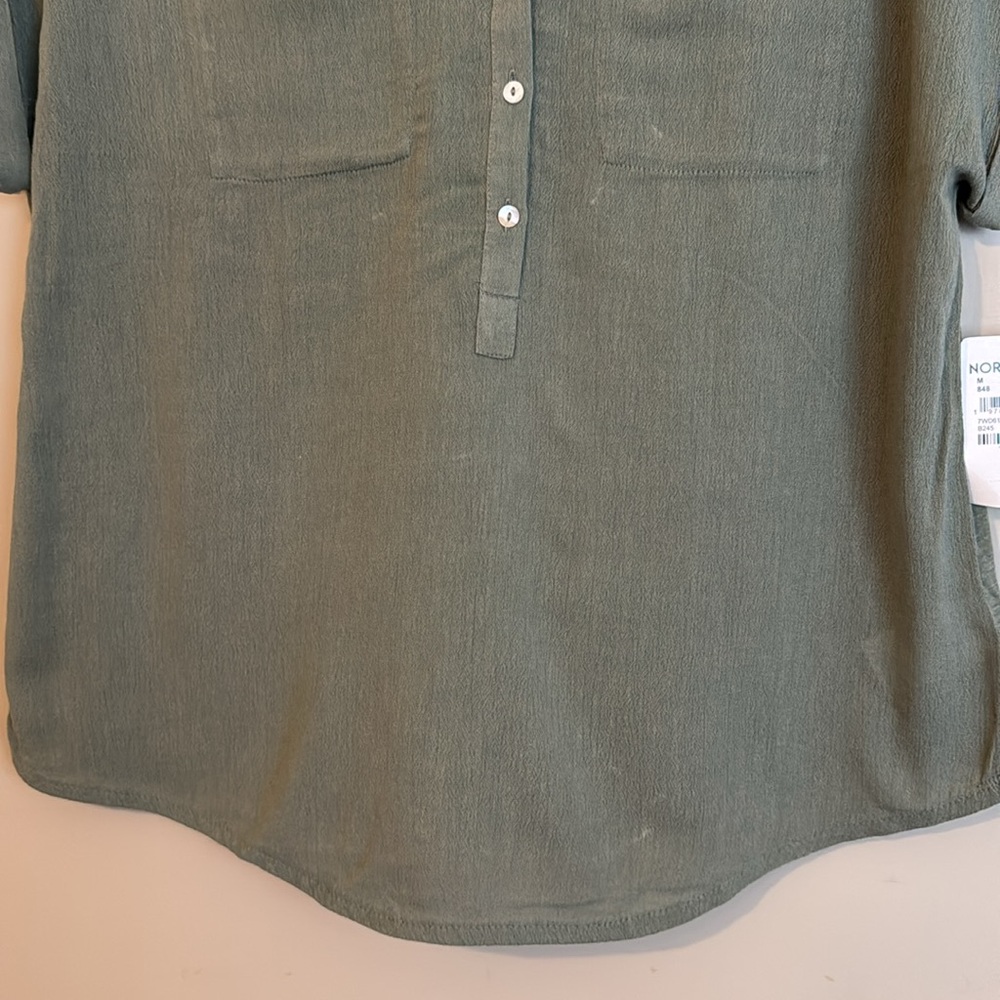 NWT Lucky Brand Mixed Media Short Sleeve Cotton Henley Top, Green, size Medium - Picture 6 of 10